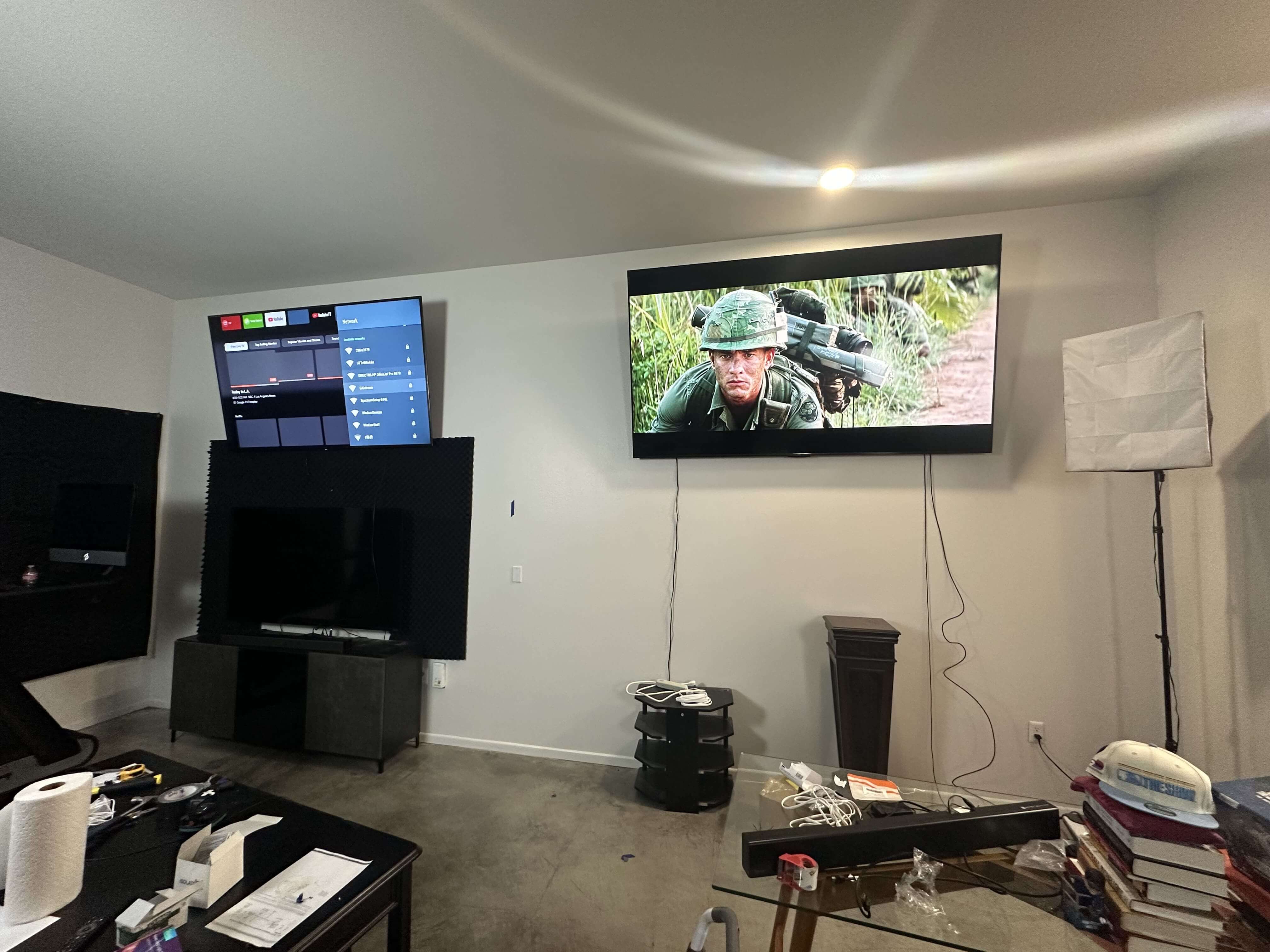Wall-mounted TV with a clean entertainment setup